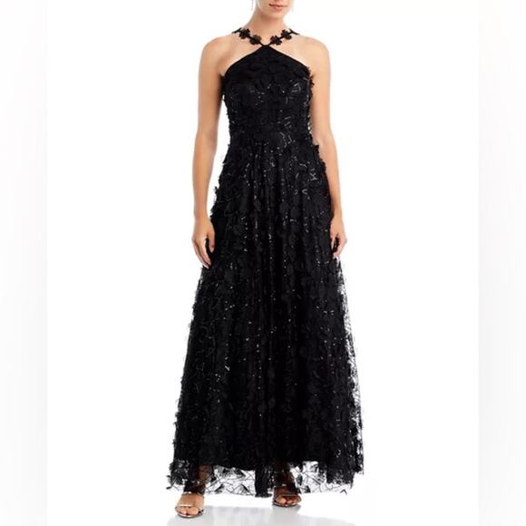 Eliza J Women’s Floating Flowers Halter Style Ball Gown Black Sz 10 NWT - Picture 1 of 9